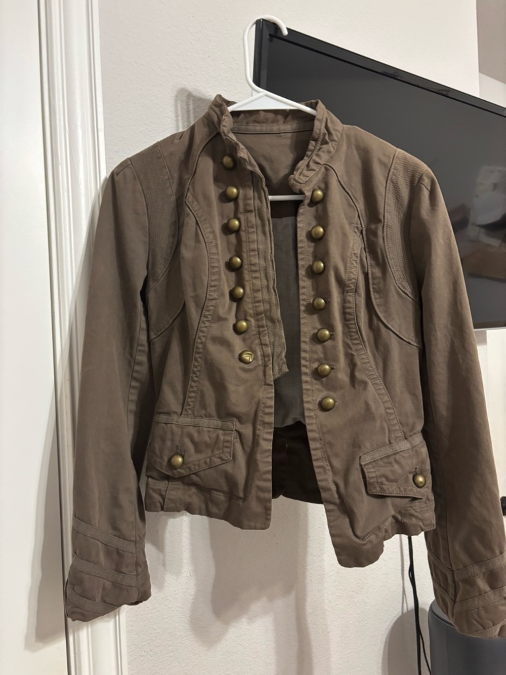 Military Style Button Front Utility Jacket - Taupe